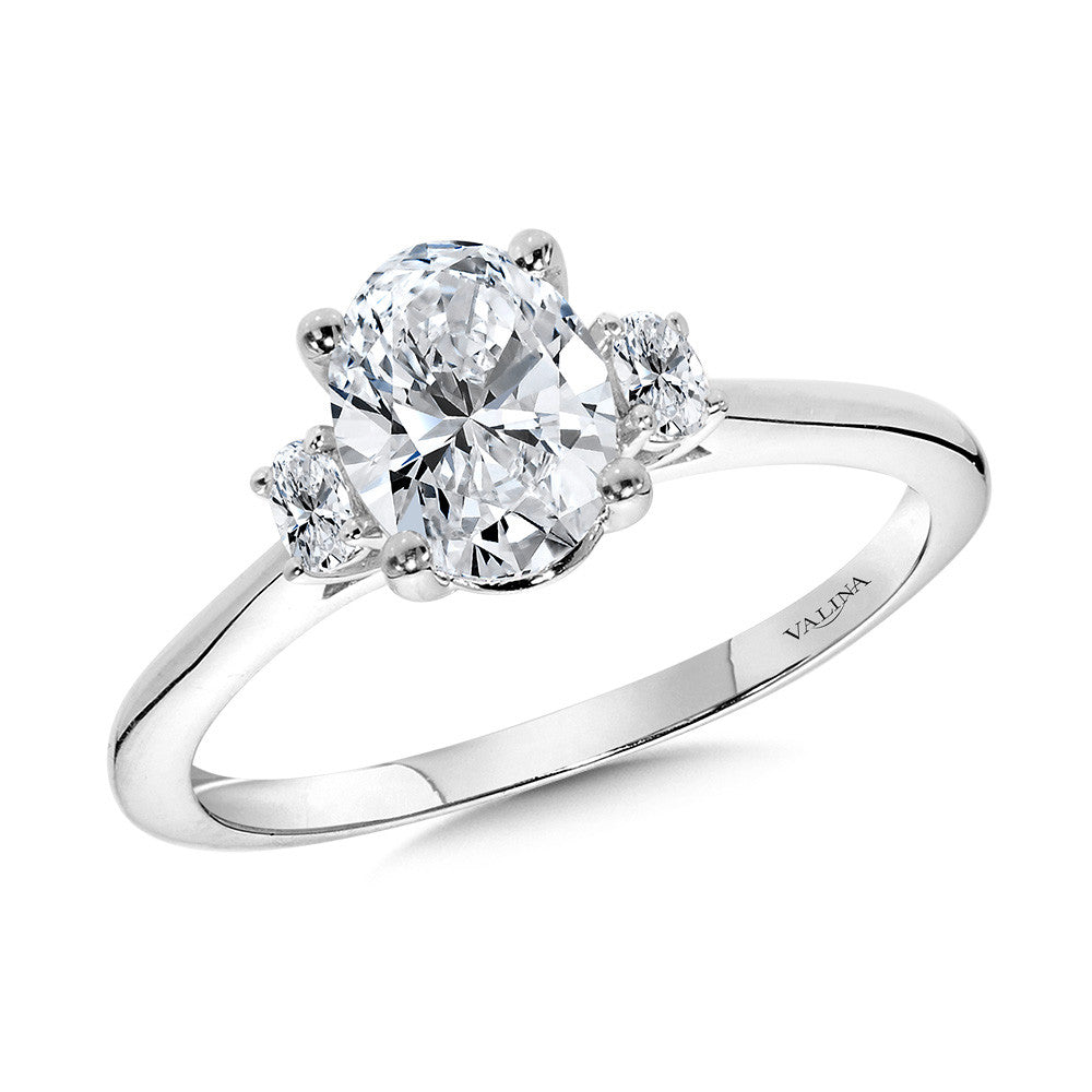 3 Oval Stone Engagement Ring in 14KW