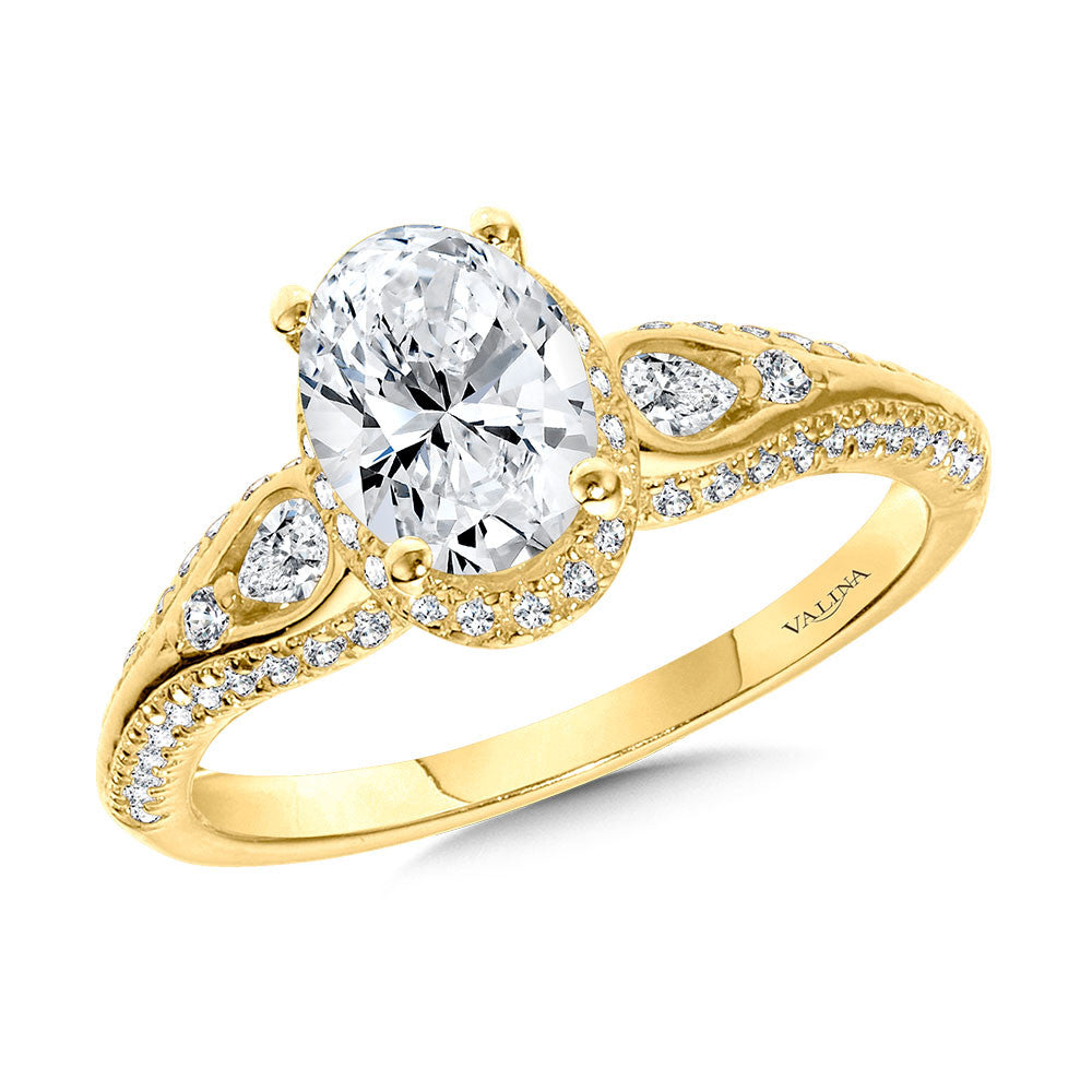 Oval Solitaire Engagement Ring w/ Drop Halo & Pear Accents