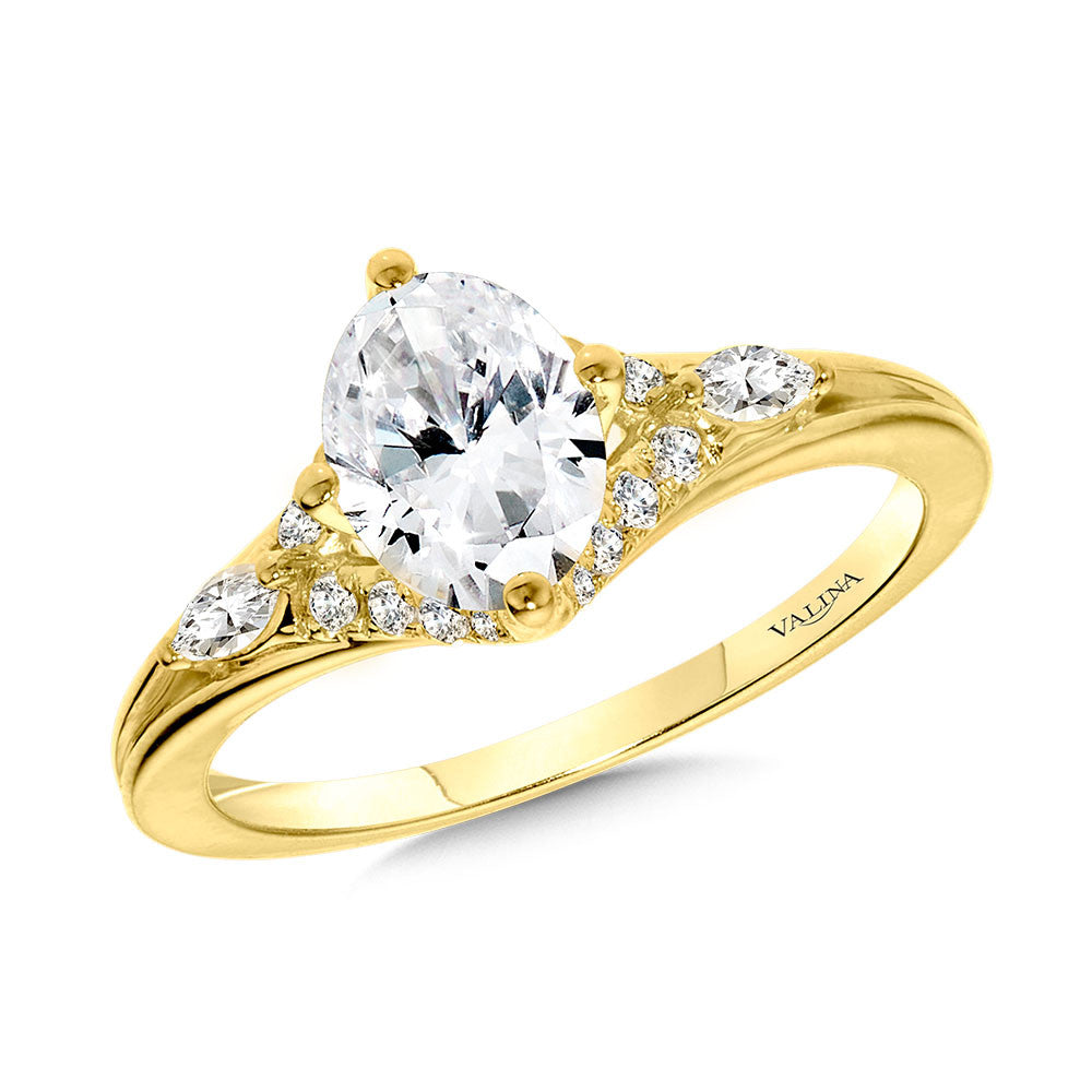 3 STONE ENGAGEMENT RING W/ OVAL CENTER & MARQUISE IN 14KY