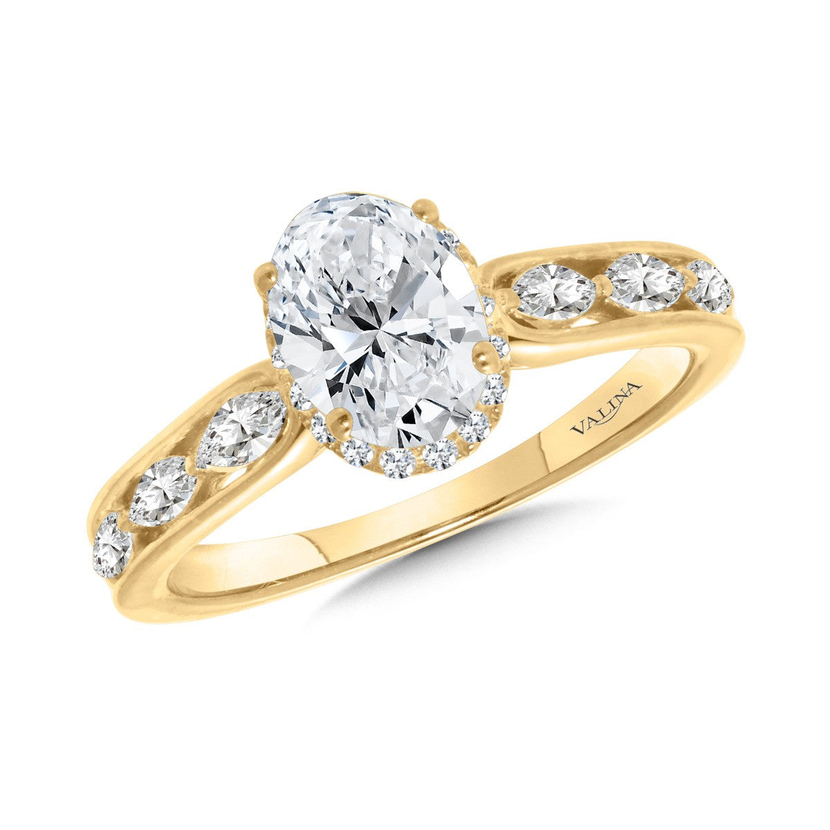 Oval Solitaire Engagement Ring W/ Drop Halo & Marquise Accents