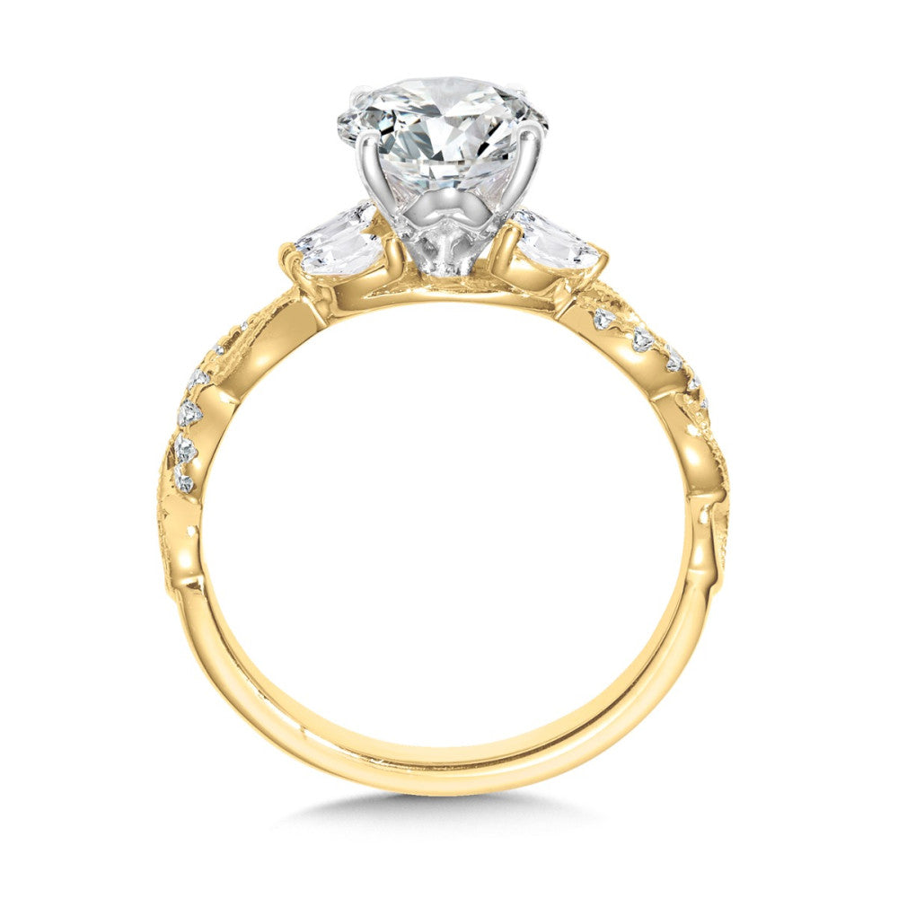 Round Solitaire Engagement Ring w/ Infinity Twist Shank & Accent Marquise in 14KY