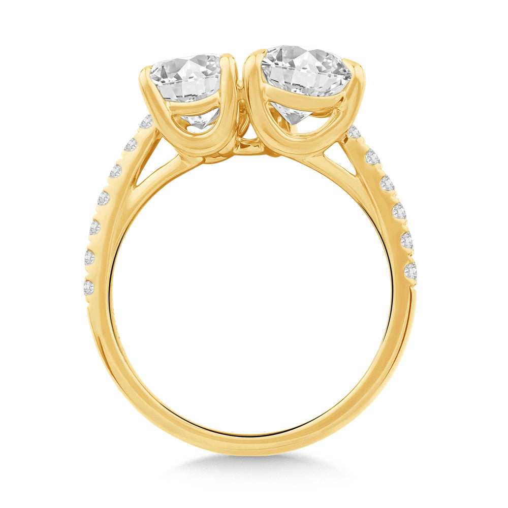 Duet Pear & Emerald Engagement Ring w/ Diamond Band in 14KY