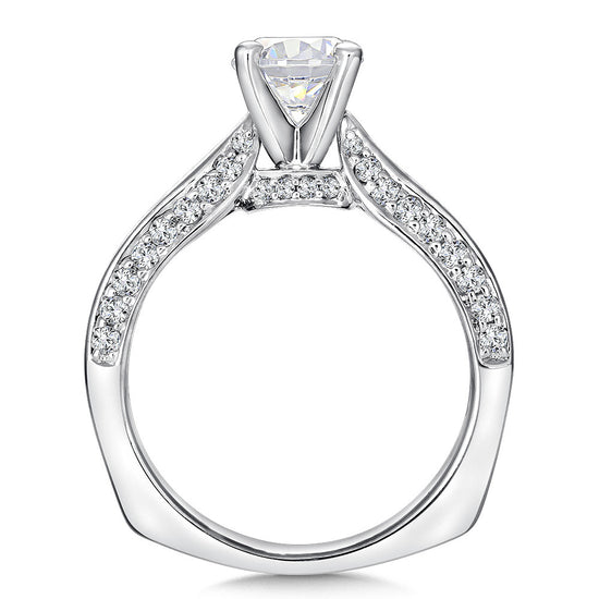 14KW Tapered Solitaire Semi-Mount Engagement Ring w/ Diamond Edged Shank