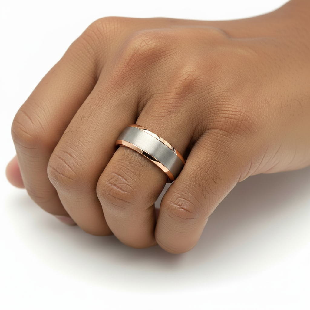 Silver & Rose Gold Tungsten Band on Hand