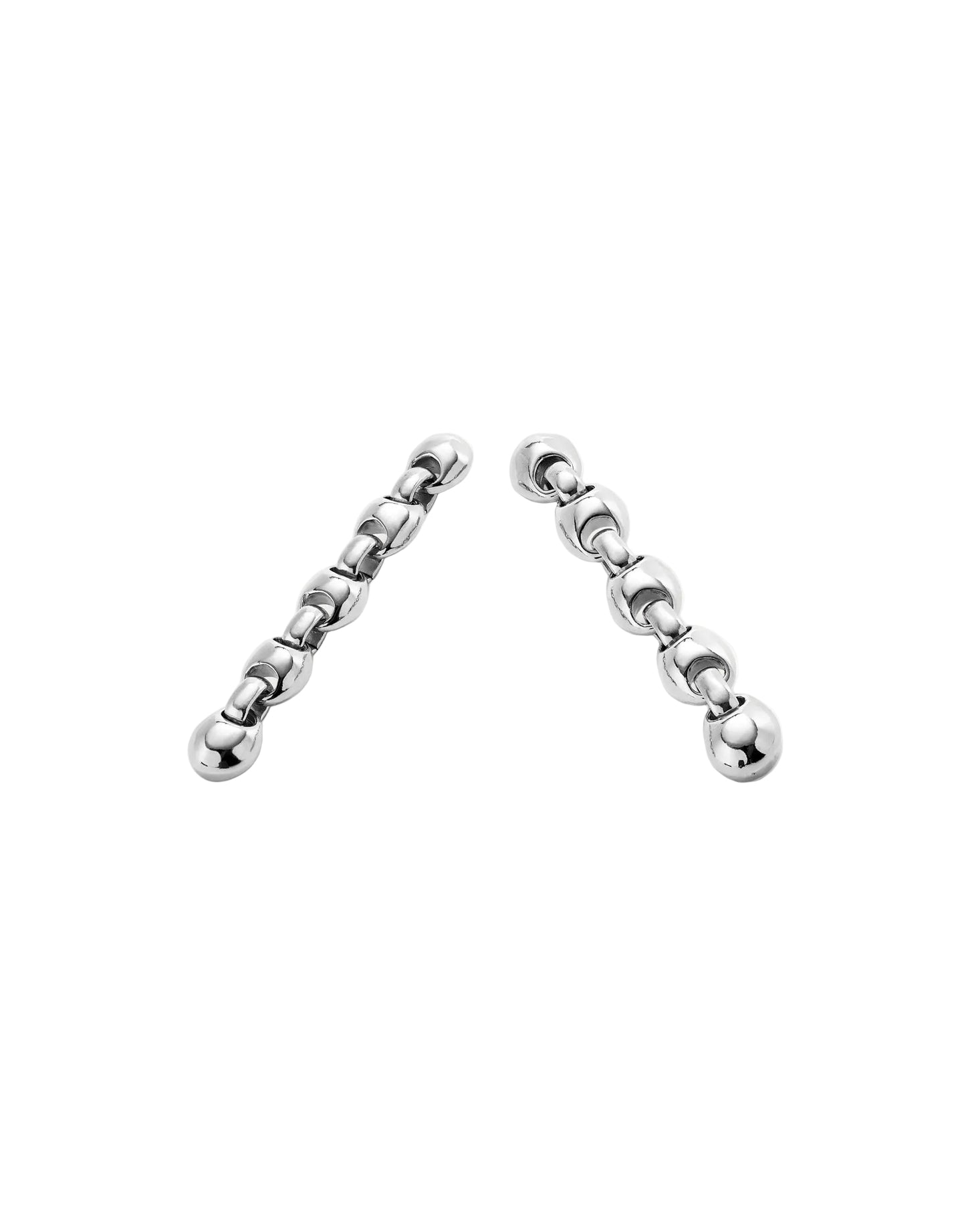 Pair of silver chain earrings on a white background