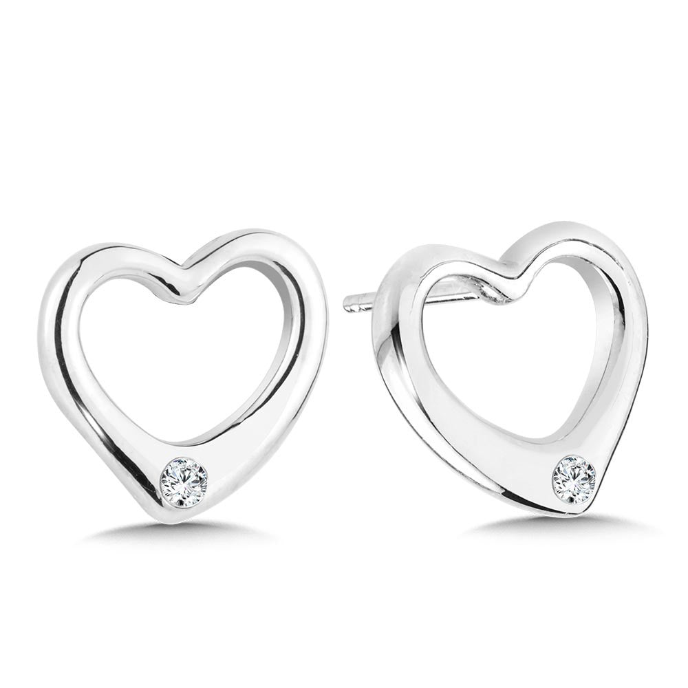 Open Heart Stud Earrings with Diamond Accent in Sterling Silver