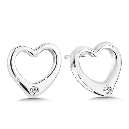 Open Heart Stud Earrings with Diamond Accent in Sterling Silver