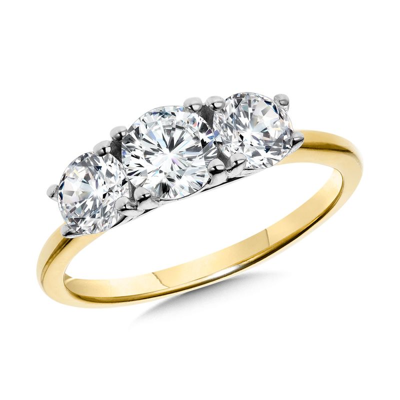 1.0 ctw 3 Round Stone Diamond Ring in 14K 2 tone
