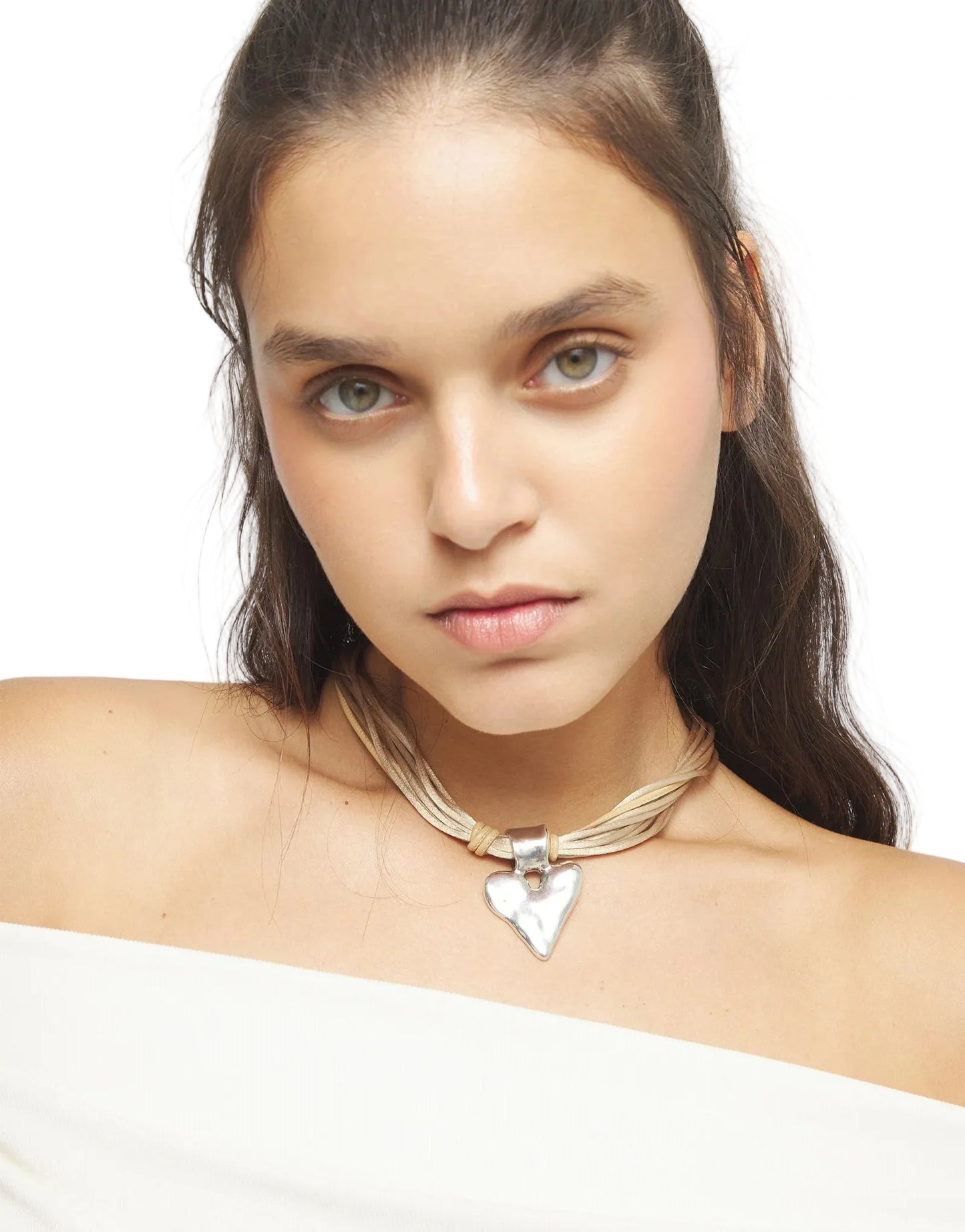 joolz necklace Camel leather and silk thread necklace with heart detail