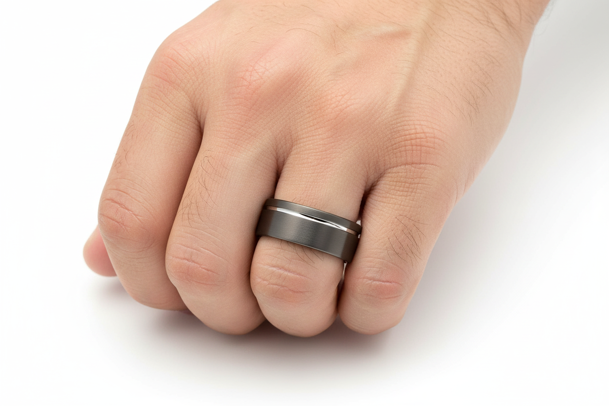 Tungsten Ring on Man's Hand
