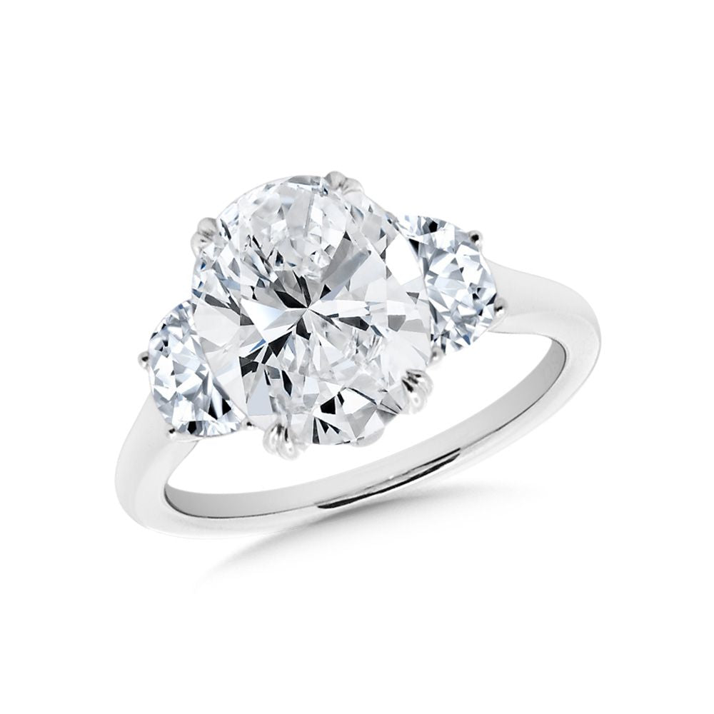 3 Stone Lab Diamond Engagement Ring with Oval & Half Moon Sides in 14KW