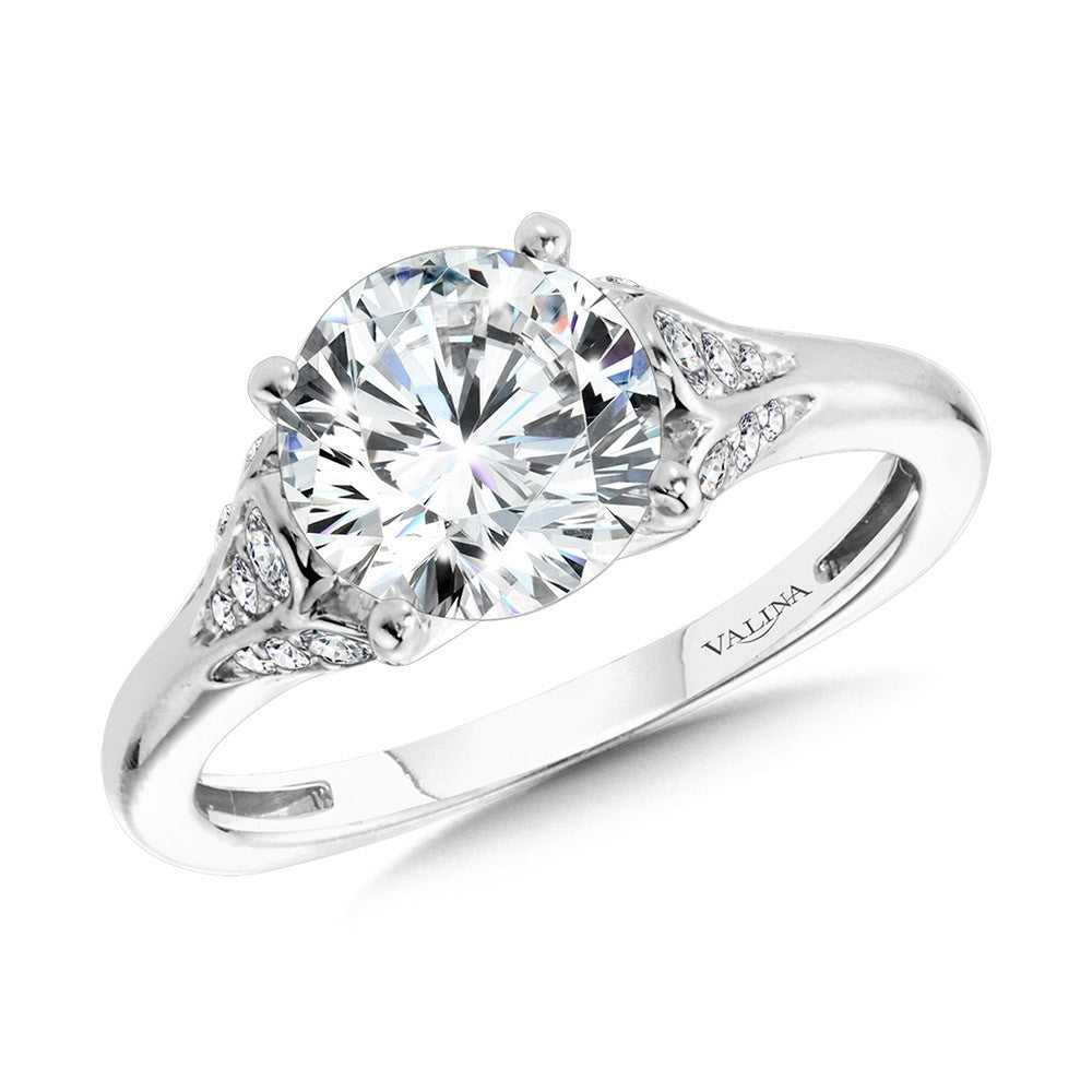 Round Solitaire Tapered Diamond Cathedral Engagement Ring in 14KW