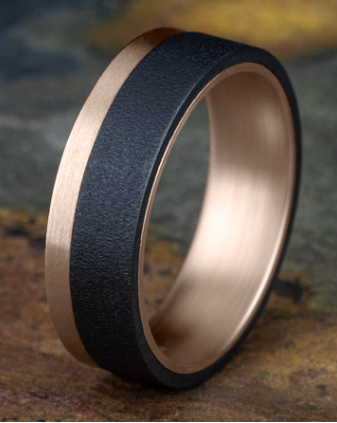 Benchmark 7mm Comfort Fit 14k Rose Gold and Tantalum Wedding Band with Wire Brush Finish