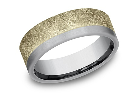 Benchmark 7mm 14k Gold and Tantalum Comfort Fit Wedding Band with Swirl Finish