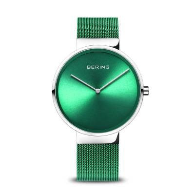Unisex Classic Polished Silver w/Sunray Green Dial and Green Milanese Strap