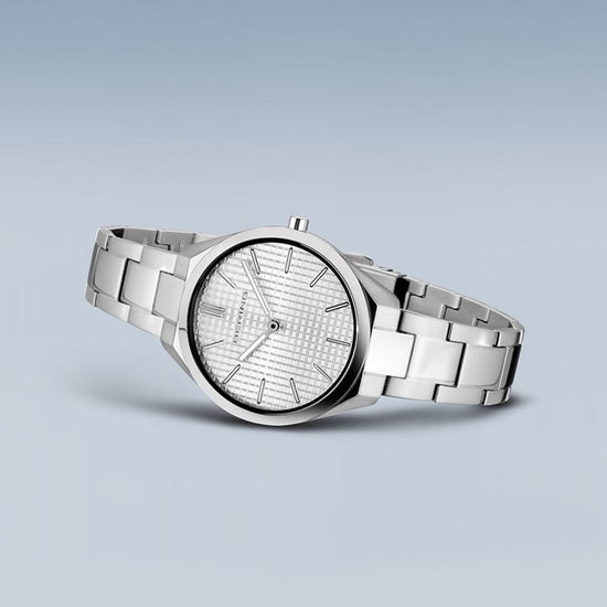 Load image into Gallery viewer, Ladies Ultra Slim Stainless Steel w/ Silver Waffle Sunray Dial and Stainless Steel Strap
