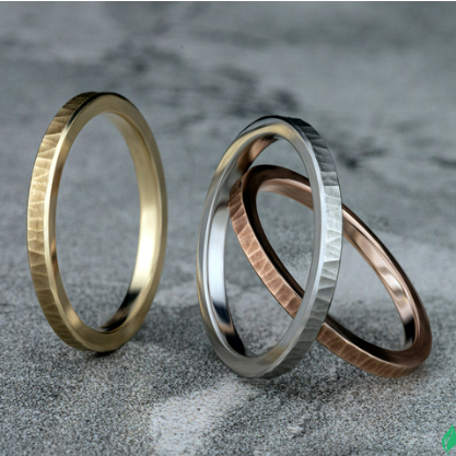 Benchmark 2mm 14k Gold Wedding Band with a Satin, Hammered Finish