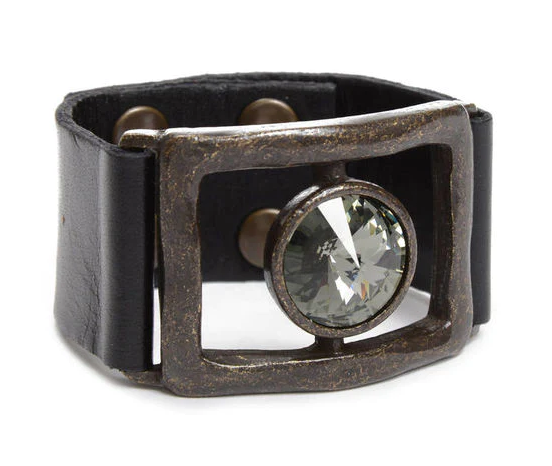REBEL Open Rectangle with Single Crystal Leather Bracelet
