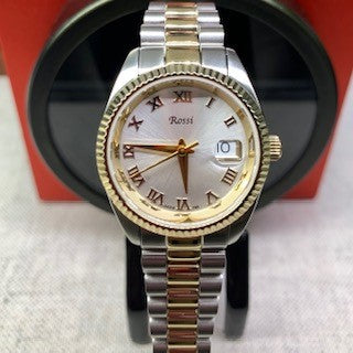 Rossi Ladies Two-Tone Stainless Steel Watch with Genuine Mother-of-Pearl Dial with Date