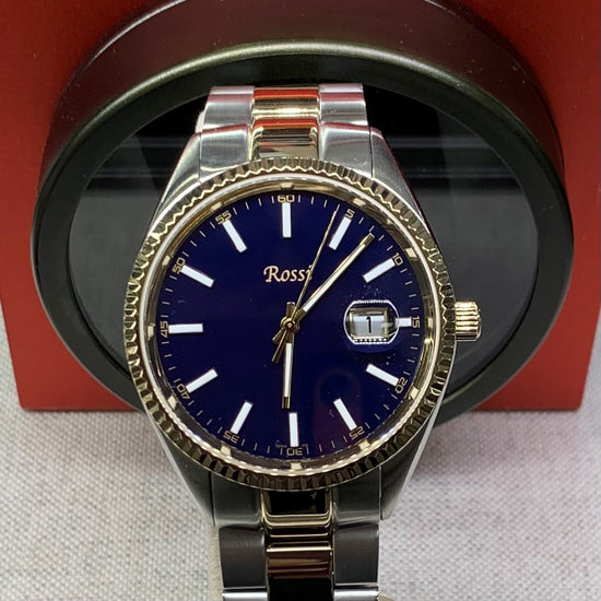 Rossi Men's Blue Dial with Date Stainless Steel Watch with Two Tone Stainless Steel Band and Gold Elements
