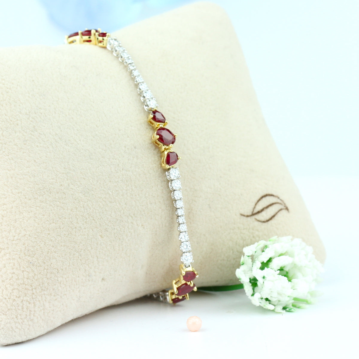 9ct White Gold Ruby & Diamond Cluster Tennis Bracelet | Buy Online | Free  Insured UK Delivery