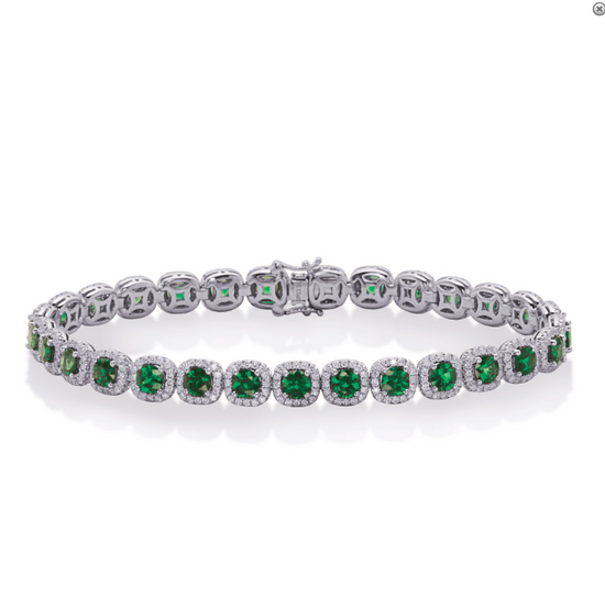 S. KASHI 14K White Gold Emerald and Diamond Bracelet
