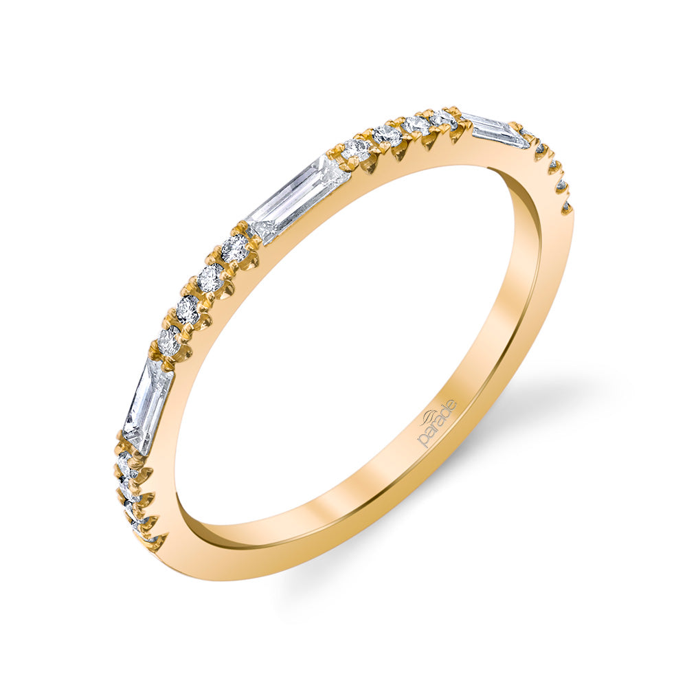 14k Rose or Yellow Gold Band with White and Baguette Diamonds