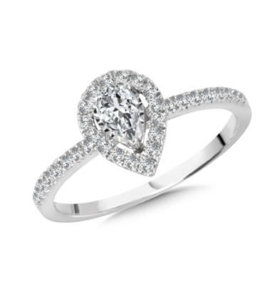Load image into Gallery viewer, 1/2 ct. Pear-Shaped Diamond Star with Halo Engagement Ring in 14K White Gold
