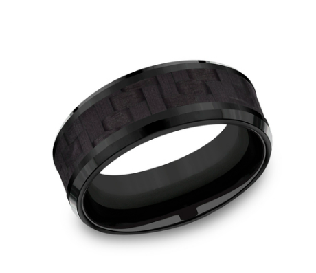Load image into Gallery viewer, 8mm Titanium Comfort Fit Wedding Band w/ Twilled Carbon Fiber &amp;amp; Bevel Edges
