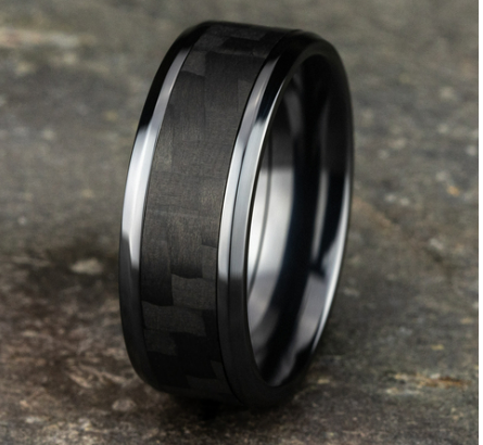 Load image into Gallery viewer, 8mm Titanium Comfort Fit Wedding Band w/ Twilled Carbon Fiber &amp;amp; Bevel Edges
