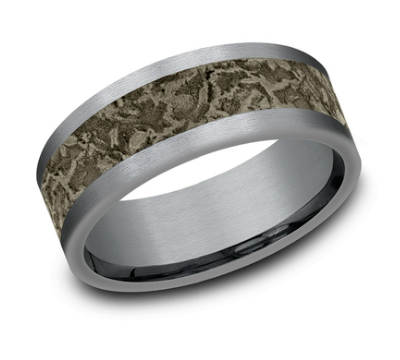 8mm Grey Tantalum Comfort Fit Wedding Band w/ Bronze Splatter Pattern