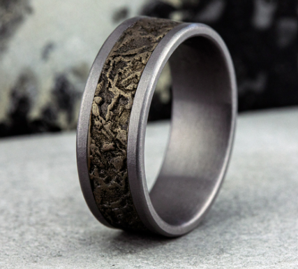 8mm Grey Tantalum Comfort Fit Wedding Band w/ Bronze Splatter Pattern