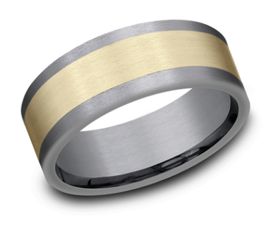 Benchmark 8mm Tantalum and 14k Gold Comfort Fit Wedding Band with Satin Center and Straight Edges
