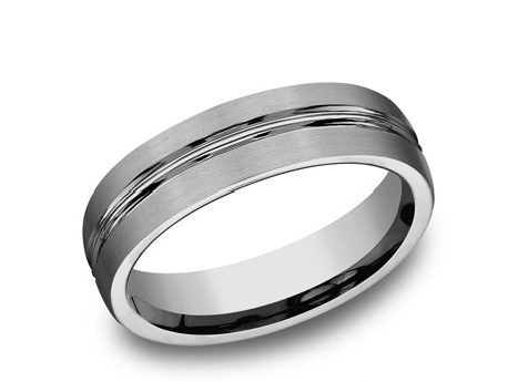 Benchmark 6mm Tungsten Comfort Fit Wedding Band with Satin Edges and Center Cut