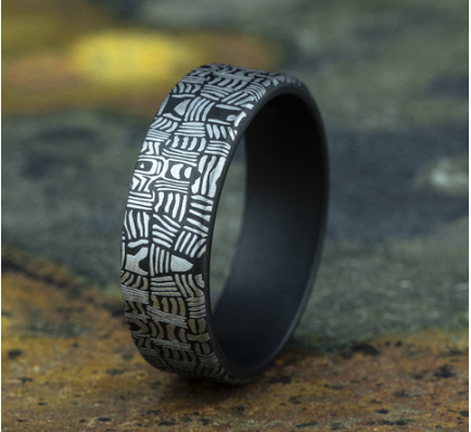 Load image into Gallery viewer, THE BASKET WEAVE - 7mm Comfort Fit Tantalum Wedding Band with Unique Tamascus Design
