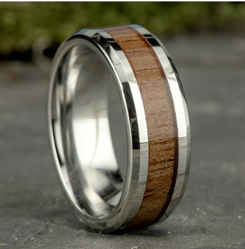 Load image into Gallery viewer, 8mm Cobalt Comfort Fit Wedding Band w/ Beveled Edges &amp;amp; Wooden Center
