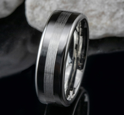 7.5mm Cobalt Comfort Fit Wedding Band w/ Thin Satin Center & Polished Edges