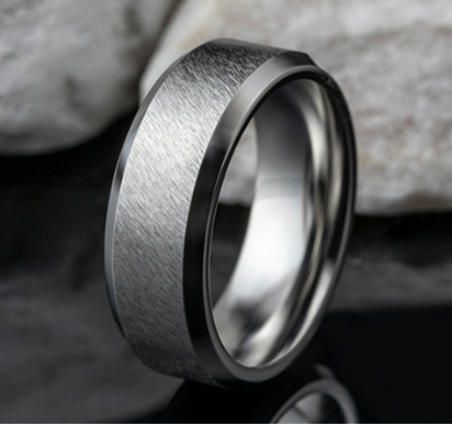8mm Cobalt Comfort Fit Wedding Band w Diagonal Satin Finish Polished Bevel Edges