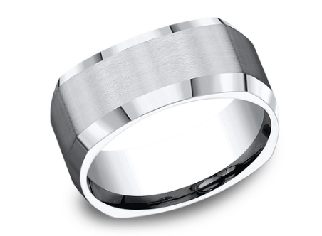 Benchmark 9mm Four Sided White Cobalt Comfort Fit Wedding Band  with Satin Finish