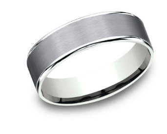 Benchmark 6.5mm Tantalum and 14k White or Yellow Gold Comfort Fit Wedding Band with Textured Center