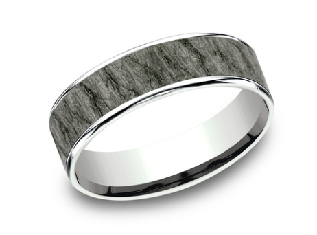 Load image into Gallery viewer, Benchmark 6.5mm 14k White Gold and Tantalum Comfort Fit Wedding Band with Lava Rock Textured Center
