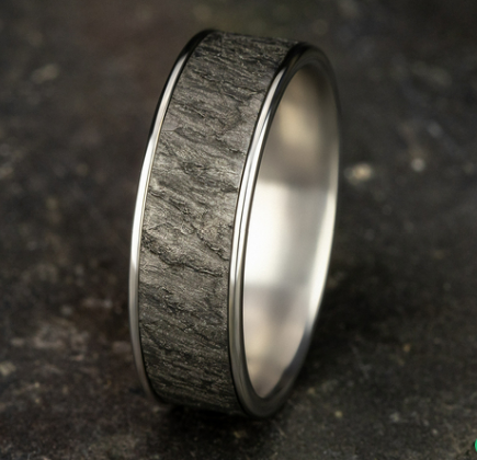Load image into Gallery viewer, Benchmark 6.5mm 14k White Gold and Tantalum Comfort Fit Wedding Band with Lava Rock Textured Center
