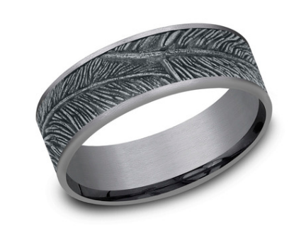 Benchmark 7.5mm 14k Gold and Tantalum Comfort Fit Wedding Band with Feather Pattern