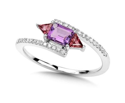 Load image into Gallery viewer, 14k White Gold Diamond, Amethyst and Pink Tourmaline Bypass Ring
