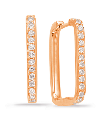 S. KASHI 14k Rose Gold Rectangle Hoop Diamond Earrings