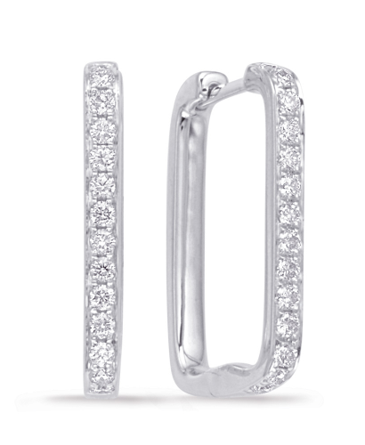 Load image into Gallery viewer, S. KASHI 14K White Gold Rectangular-Shaped Diamond Hoop Earrings
