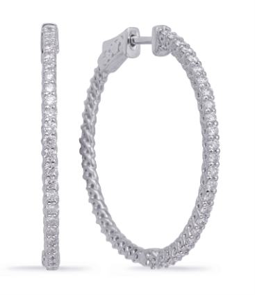 Load image into Gallery viewer, S. KASHI 14k White Gold Woven Edge Diamond Hoop Earrings
