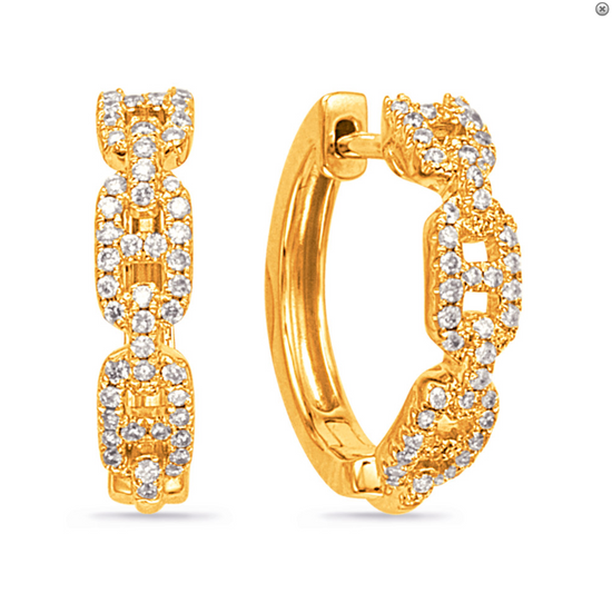 S. KASHI 14K Yellow Gold Diamond Chain Link Hoop Earrings