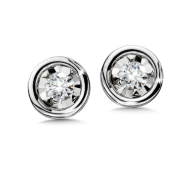 1/7 ct. Bezel Set Diamond Stud Earrings in 14K White Gold