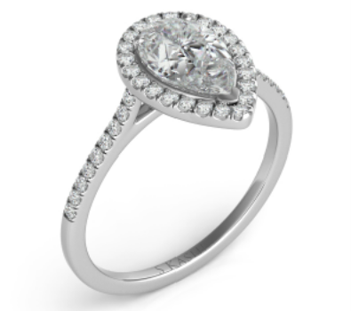 S. KASHI 14k White Gold Pear-Shaped w/ Halo Engagement Ring